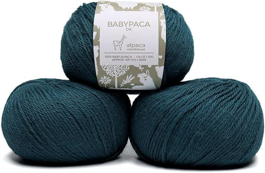 100% Baby Alpaca Yarn Wool Set of 3 Skeins (150 Grams) DK Weight - Made in Peru - Heavenly Soft and Perfect for Knitting and Crocheting (Emerald Green, DK)