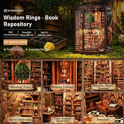 ISSEVE Book Nook Kit, Library Booknook Kits Dollhouse Bookshelf Decoration - Image 4