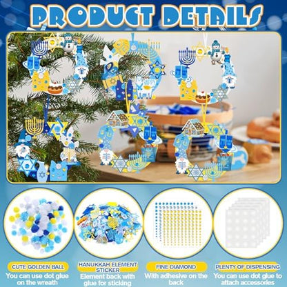 Wavwavw 472 Pcs Hanukkah Craft Kits Hanukkah DIY Wreath Craft Kit Chanukah Wreath Arts Decorations with Menorah Dreidel Gnome Stickers for Indoor Outdoor Home Party Favors - Image 5