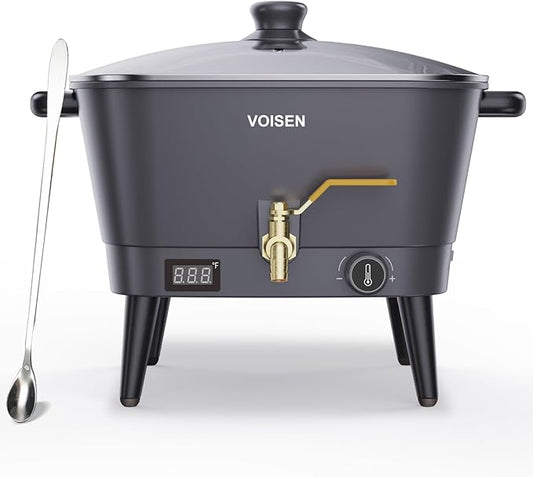 VOISEN Wax Melter for Candle Making, Electric Non-Stick Wax Melter Holds 8Qts of Wax,Soy Wax for or Soap Business Candle Making with Heat Resistant Handle & Brass Spout,Temp Control (Black)