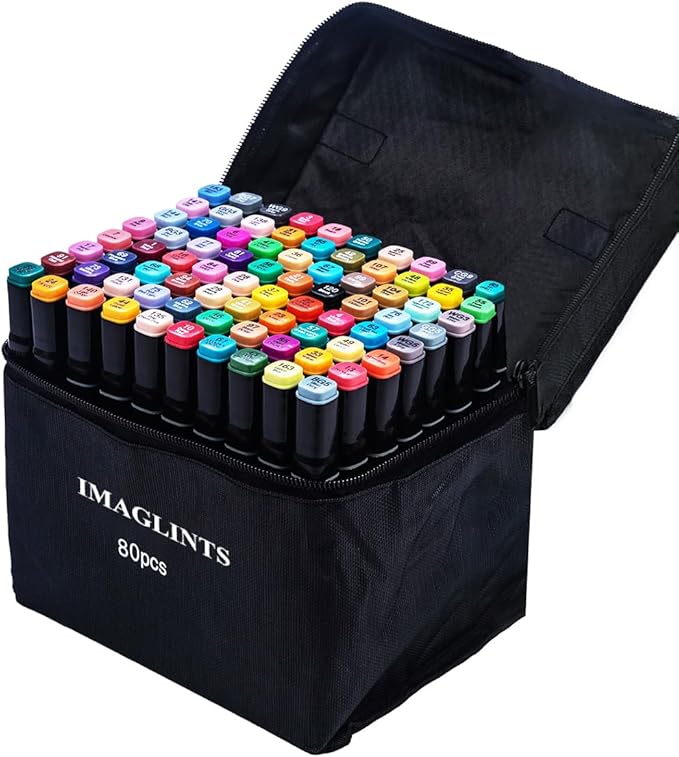 IMAGLINTS Alcohol Markers 80 Colors with Base Drawing Pen Dual Tip Art Markers for Sketch Anime Illustrations
