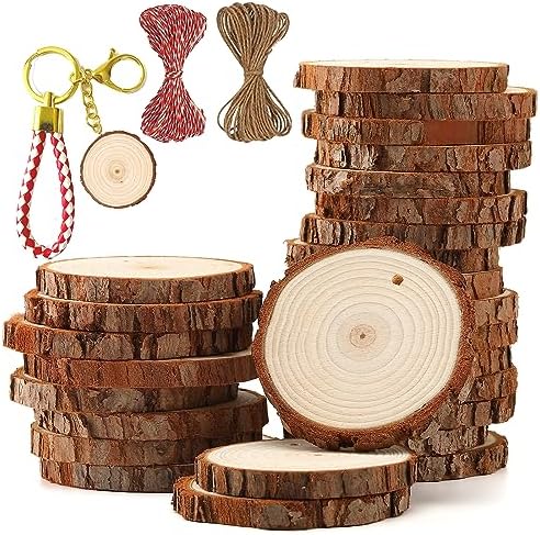 SENMUT Natural Wood Slices 30pcs 2.0"-2.45" Predrilled Wood Circles for Crafts Christmas Wood Slices for Crafts Round Wooden Discs DIY Wood Ornament by SENMUT