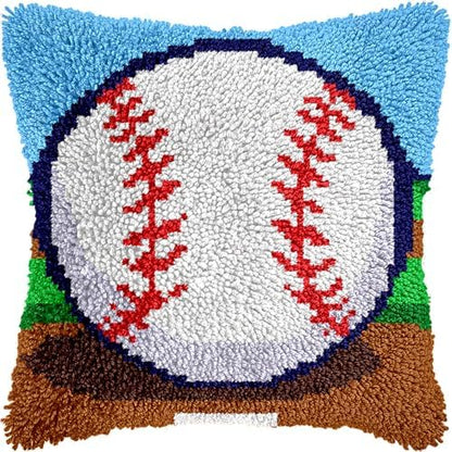 veirousa Latch Hook Kits for Adults, DIY Baseball Pillow & Rug Craft Kit for Beginners, Sport-Themed Handmade Yarn Art, Relaxing Home Sofa Decor Gift 17x17 Inch by VEIROUSA