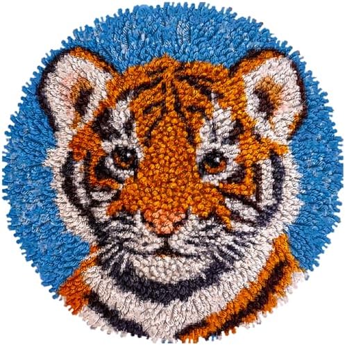 Latch Hook Rug Kit A Cartoon Baby Orange Tiger Portrait Easy for Beginners Round Carpet Crochet Yarn Craft Mini Rug DIY Hook and Latch Tapestry for Home Decor 30x30cm(2) by Unknown