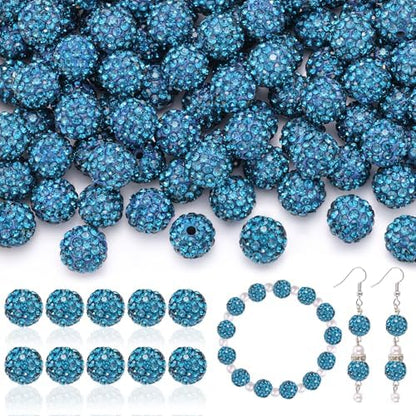 160pcs 10mm Rhinestone Beads for Jewelry Making, Blue Zircon Shiny Round Disco Ball Beads Bulk, Sparkle Crystal Clay Christmas for Bracelet Baseball Necklace Earring Crafting and DIY by TINKRSTUFF