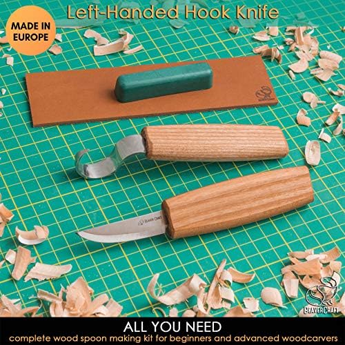 BeaverCraft S01L Wood Spoon Carving Knives Set Spoon Making Tools Kit Whittling Knife Hook Knife Left-Handed Bowl Cup Kuksa for Beginners Woodworking Professional Left Handed Wood Carving Kit - Image 2