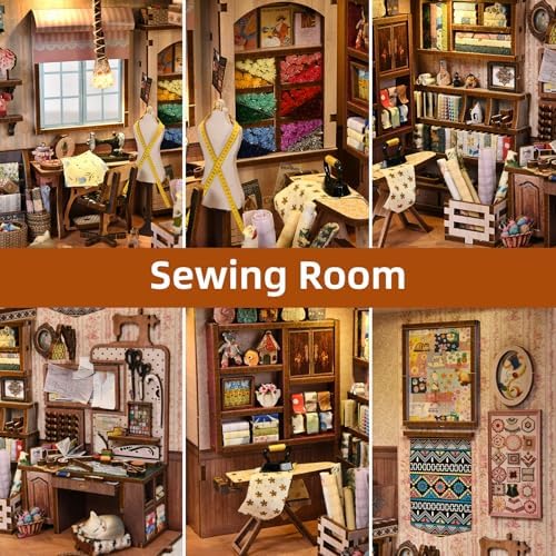 fifijoy Sewing Room Book Nook Kit - DIY Miniature Dollhouse for Adults and Teens, Booknook Tiny House Bookshelf Decor 3D Wooden Puzzle with LED Light, Gift for Family and Friends - Image 4