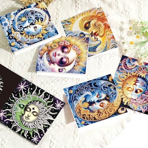 LazyFold 6 Pcs Diamond Art Painting Greeting Cards Kits, DIY Sun and Moon Handmade Festival Greeting Cards with Envelopes Diamond Art Crafts Birthday Cards Creative Gift - Image 5