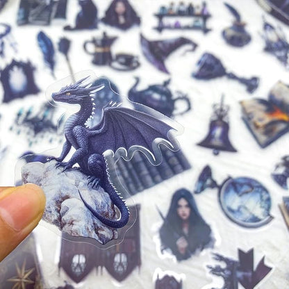 50 PCS Gothic Witchcraft Clear Scrapbook Stickers – Dark Aesthetic Witchy Ephemera Decals for Journaling, Spell Books, Bullet Journals, Grimoire, Gothic Decor, Witch Vintage Collage Supplies