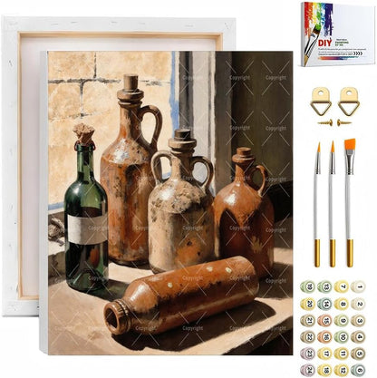 Bottles Paint By Numbers Kit For Adults - Diy Rustic Jugs And Bottle Painting On Canvas, Acrylic Paint Set, Suitable For Beginners, Wall Decor Art For Home Decoration Or Gifts(12X16IN framed) by Unknown