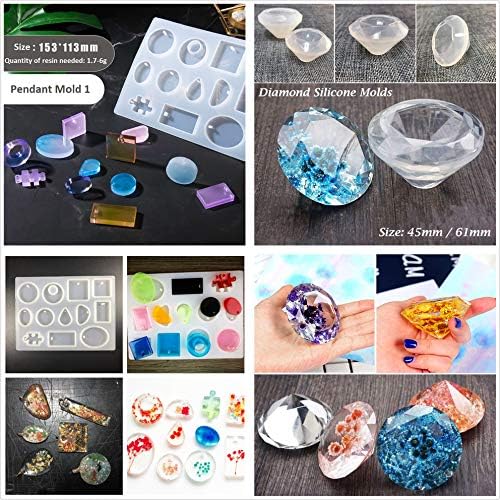 VidaRosa 8X Resin Kit with Molds Pigment Lamp, 8X UV Resin Crystal Clear 10 Molds 17 Bezels 13 Color Liquid Pigment 24 Shining Glitter + Portable UV Lamp Tweezers for Making Crafts Jewelry Pendants - Image 5