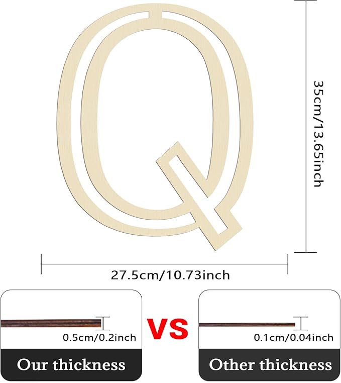 Large Wooden Letters 14 inch for Wall Decor Crafts Big Wood Letter Q 1/5 Inch Thick Unfinished Alphabet Cutouts Paintable Letters for DIY Wreath Home Party Wedding Baby Nursery Decorations (Q)