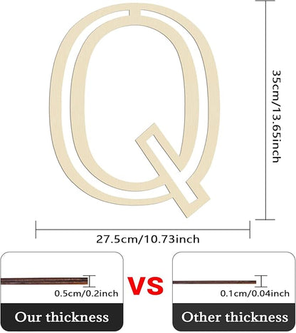 Large Wooden Letters 14 inch for Wall Decor Crafts Big Wood Letter Q 1/5 Inch Thick Unfinished Alphabet Cutouts Paintable Letters for DIY Wreath Home Party Wedding Baby Nursery Decorations (Q)