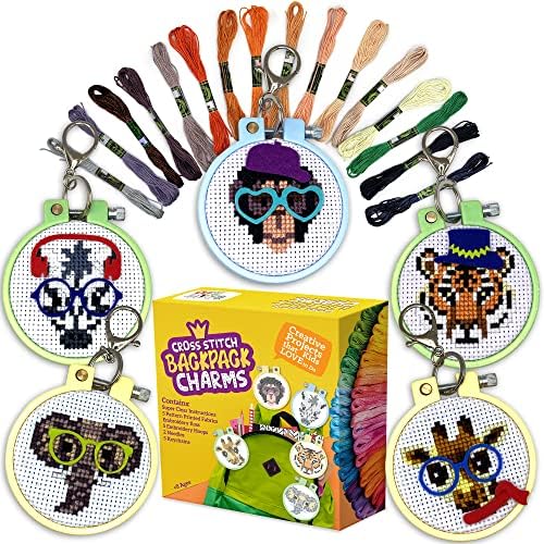 Safari Cross Stitch Kits for Kids - 5 Stamped Beginner Needlepoint Sets by Craftiloo