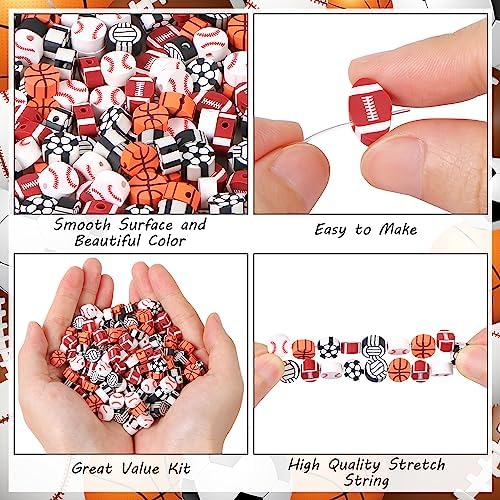 EVERMARKET 100pcs Sports Ball Beads Sports Polymer Clay Beads Bulk,Baseball Football Basketball Volleyball Rugby DIY Crafts for Jewelry Making Key Chains Earring Bracelet Necklace - Image 6