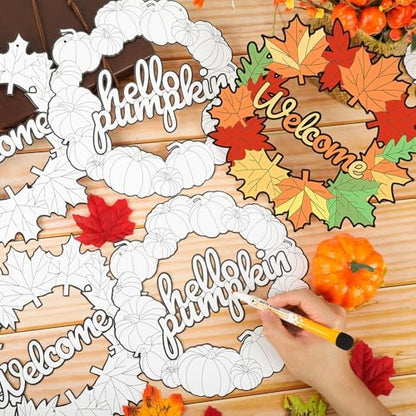 Sereliy 24 Pcs Fall Coloring Wreath Crafts, Color Your Own Thanksgiving Crafts, DIY Paper Fall Wreath for Classroom Activities Thanksgiving Games.(Thanksgiving) - Image 4