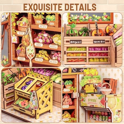 CUTEBEE Book Nook Kit - DIY Miniature House Dollhouse Kit for Adults, Booknook Tiny House Bookshelf Decor 3D Wooden Puzzle Model Building Set, Gifts for Family and Friends (The Greens’ Grocery) - Image 6