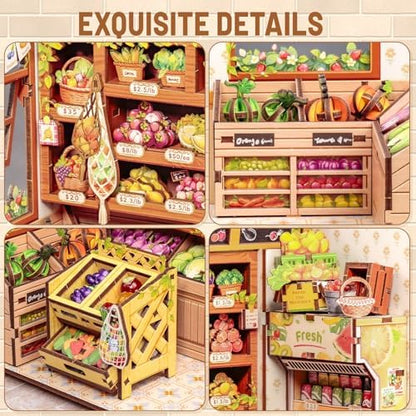 CUTEBEE Book Nook Kit - DIY Miniature House Dollhouse Kit for Adults, Booknook Tiny House Bookshelf Decor 3D Wooden Puzzle Model Building Set, Gifts for Family and Friends (The Greens’ Grocery) - Image 6