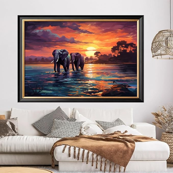 Leczany Cross Stitch Stamped Kit for Adults - Two Elephants | DIY Embroidery Starter Patterns Craft Kit Needlepoint for Beginner | 11CT, 3 Strands | 18.9x12.6 inches