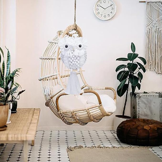 FREEBLOSS DIY Macrame Owl Kit with Instructions Macrame Wall Hanging Ornament Boho Wall Hanging Decor Pure White Macrame Tapestry Gift Macrame Kit for Beginners