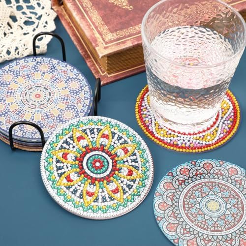 UPINS 8Pcs Mandala Diamond Art Painting Art Coasters Kits with Holder - Image 4