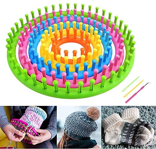 JAMIT Round Knitting Looms Set Craft Kit DIY Tool with Hook Needle, Set of 5 Plastic Looms Knitting for Hat Scarf Shawl Sweater Sock and Blankets by JAMIT