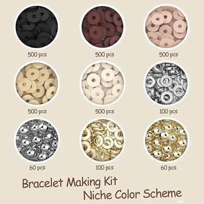 Believo Polymer Clay Beads Kit for Jewelry Crafting with Elastic Cord – Flat Heishi Beads & Spacer Pieces for Bracelets & Necklaces (Black & Coffee) - Image 2