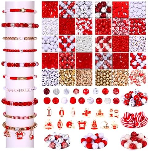 2200PCS+ Game Day Beads Charms for Bracelet Making Polymer Clay Beads Crystal Pearl Letter Gold Spacer Beads Football Charms for Game Day Bracelet Necklace Making DIY Crafts by CEALXHENY