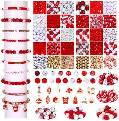 2200PCS+ Game Day Beads Charms for Bracelet Making Polymer Clay Beads Crystal Pearl Letter Gold Spacer Beads Football Charms for Game Day Bracelet Necklace Making DIY Crafts by CEALXHENY