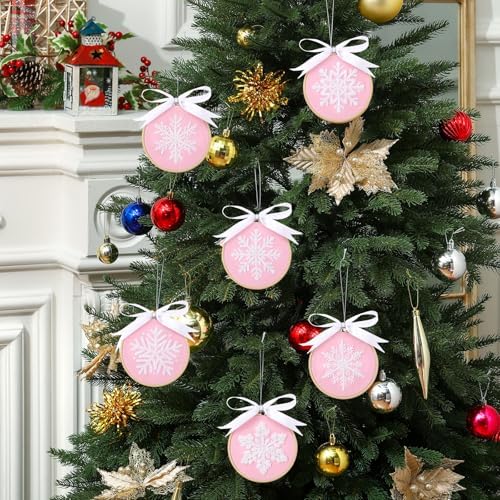 Roowest 6 Sets Christmas Embroidery Kits Snowflake Ornament DIY,Pink - Image 6