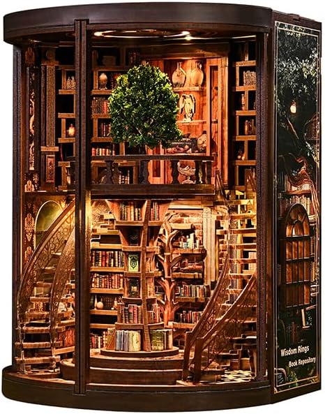 Wisdom Rings Book Repository DIY Book Nook Kit for Adults - Wooden Bookshelf 3D Book Nook Miniature Kit with LED Lights, Puzzle Library Decor for Book Lovers, Dust Proof Display, Unique Gift by Unknown