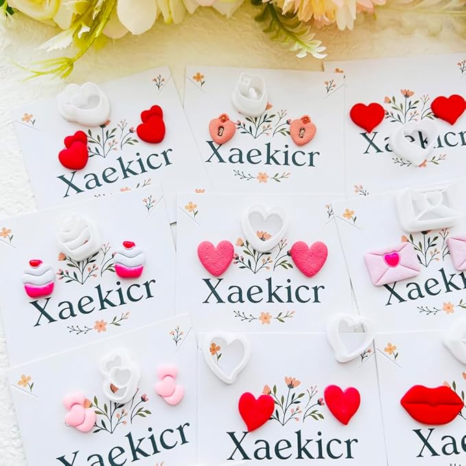 Xaekicr Heart Theme Polymer Clay Cutters Set – Molds, Clay Cutters for Polymer Clay, Clay Earring Tools