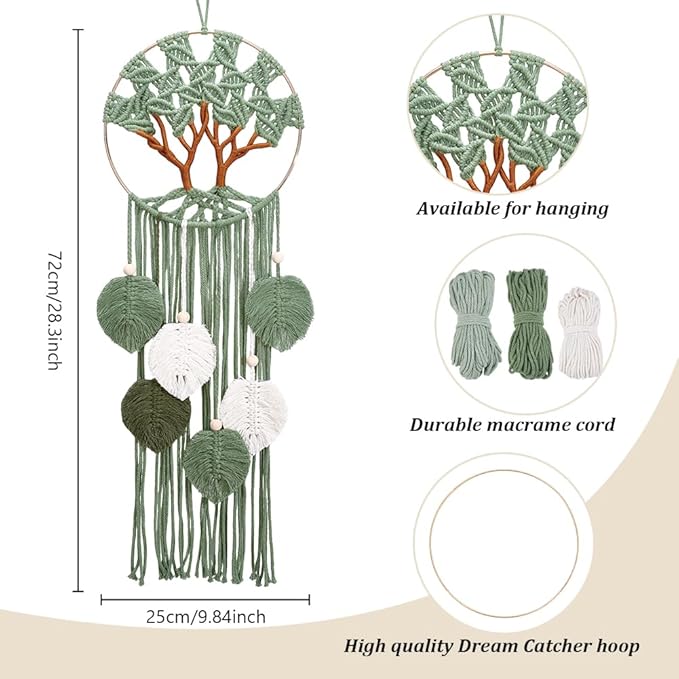 ACRNIGHEET Tree of Life Dream Catcher Macrame Kit for Adults Beginners Macrame Leave Wall Hanging Decor with Video Tutorials Handmade Woven Boho Home Decor for Bedroom Dorm Decoration