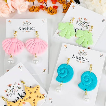 Xaekicr 4PCS Ocean Theme Polymer Clay Cutters Set – Starfish Seashell Clay Earring Cutters – Clay Tools for Polymer Clay Jewelry Making, Beach DIY Crafts Supplies