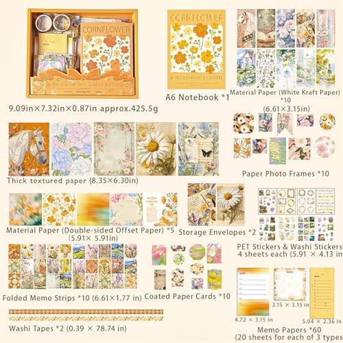 Aromoty Scrapbooking Supplies Kit, Botanical Aesthetic Vintage Scrapbook Kit for Bullet Junk Journal A6 Grid Notebook Stationary (Centaury Love) - Image 2