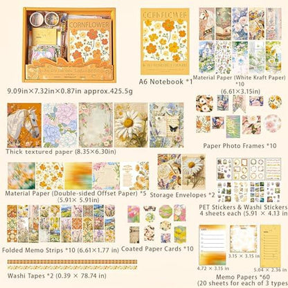 Aromoty Scrapbooking Supplies Kit, Botanical Aesthetic Vintage Scrapbook Kit for Bullet Junk Journal A6 Grid Notebook Stationary (Centaury Love) - Image 2