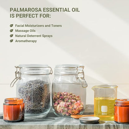 Nature Packaged Palmarosa Essential Oil Direct from Norex Flavours India for Skin and Aromatherapy - Aceite de Palmarosa for Candle Scent for Candlemaking and Soaps (15ml)