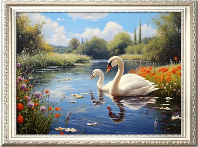 Leczany Cross Stitch Stamped Kit for Adults - Two Swan Lakes | DIY Embroidery Starter Patterns Craft Kit Needlepoint for Beginner | 11CT, 3 Strands | 22.1x15.8 inches