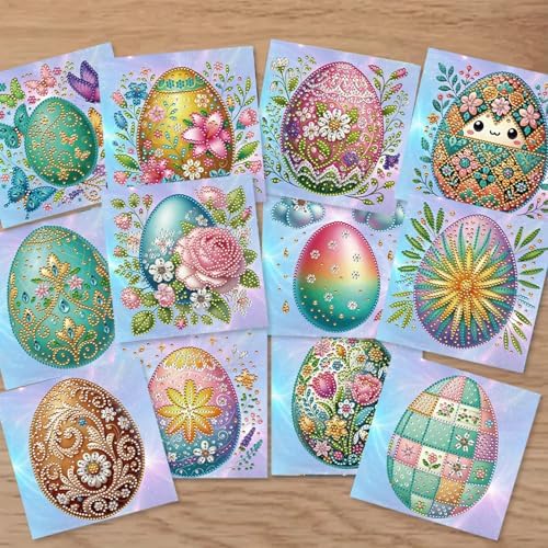 Diamond Painting Greeting Cards 12 Pack Easter Egg DIY Kit with Special Shaped Rhinestones, Thick Cardboard, Envelopes Included, Handmade Craft for Adults, Spring Holiday Gift - Image 3