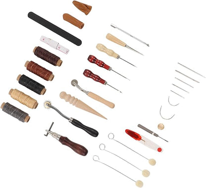 Leather Sewing Kit, Leather Working Tools, Premium DIY Leather Craft Set with Wax Threads Needle Finger Cots Sanding Stick, Stainless Steel Leather Tools for Beginners Professional