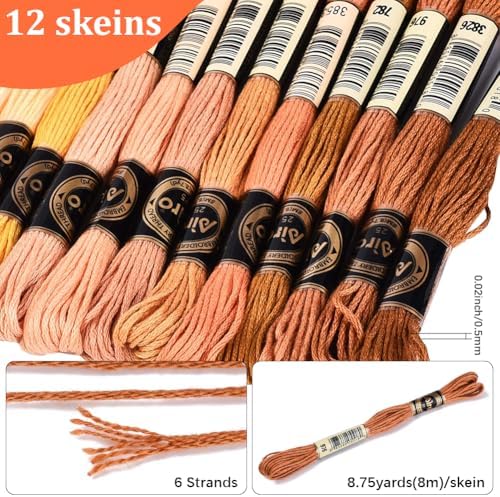 105 Yards 12 Skeins Gradient 6 Strands Earth Color Friendship Bracelet Threads String Polyester Variegated Embroidery Floss Cross Stitch Thread Assorted Bulk for Hand Sewing Making Supply - Image 2