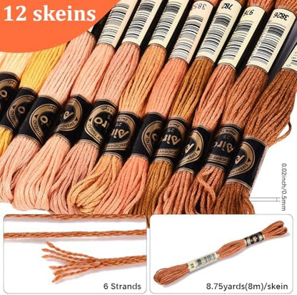 105 Yards 12 Skeins Gradient 6 Strands Earth Color Friendship Bracelet Threads String Polyester Variegated Embroidery Floss Cross Stitch Thread Assorted Bulk for Hand Sewing Making Supply - Image 2