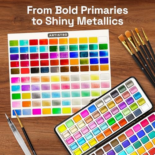 ARTISTRO Deluxe Watercolor Paint Set with Palette & Brush Pens - 100 Colors - Image 3