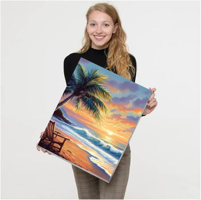 VIGEGU 4 Pack Landscape Paint by Numbers Kit for Adults with Framed,Beach Paint by Number with Wooden Easel DIY Acrylic Oil Painting,for Wall Decor 9x12inch - Image 3