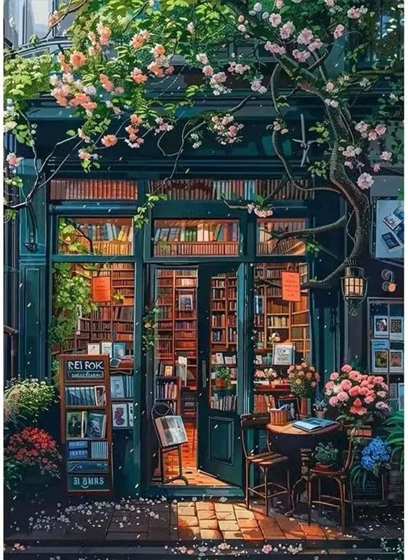OJTOYART Paint by Numbers Kit for Adults,Bookstore Painting by Numbers for Beginner, DIY Acrylic Watercolor Oil Colorful Painting by Number Without Frame for Home Wall Decor 16 x 20 inch by Unknown