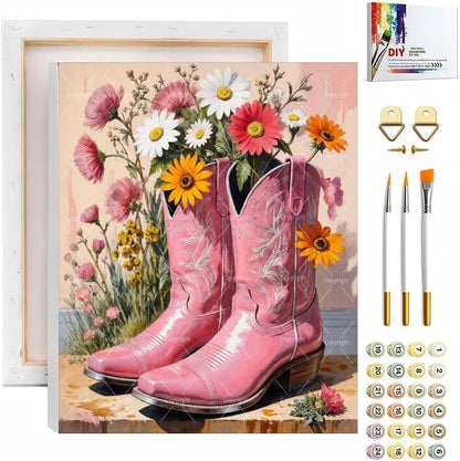 Sceorixa Western Paint By Numbers Kit for Adults - DIY Pink Cowboy Boots with Wildflowers Painting On Canvas, Acrylic Paint Set, Suitable for Beginners, Bedroom Wall Decor Or Gifts(16X20IN Framed) by Unknown