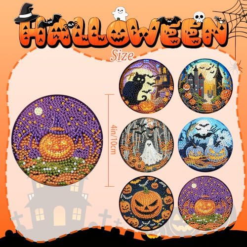 6 Pcs Halloween Diamond Art Coasters Kits,Diamond Painting Coasters Kits - Image 4