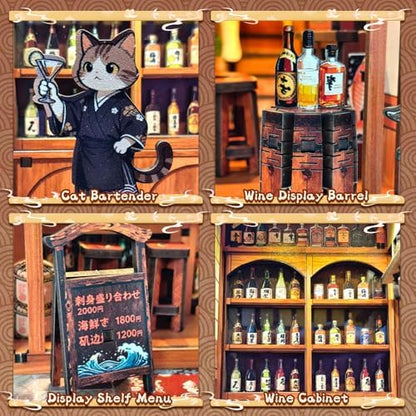 DIY Book Nook Kit for Adults, Japanese Sakura Dollhouse Kit, Miniature House Kit with LED Light, Mini Building Kit, 3D Wooden Puzzles Bookshelf Craft Diorama for Adults Teen Gifts (Japanese Bar) - Image 5