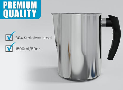 Natikon Candle Making Pouring Pot Stainless Steel Pitcher with Heat-Resistant Handle and Dripless Pouring Spout Design | 1500 ML/50 OZ
