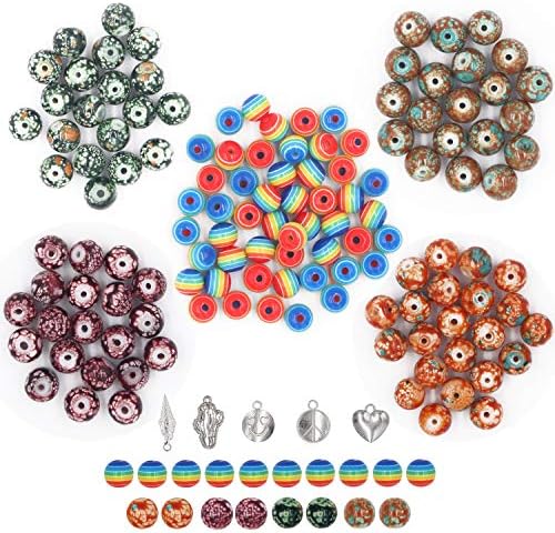 EuTengHao 702Pcs Lava Beads Stone Rock Beads Rainbow Striped Beads Kit with Chakra Beads Cloisonne Beads Spacer Beads Bracelet String Cord for Diffuser Essential Oils Adult Jewelry Making Supplies - Image 2